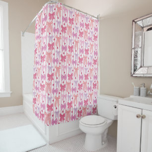 Girly Pastel Bows and Stripes Shower Curtain