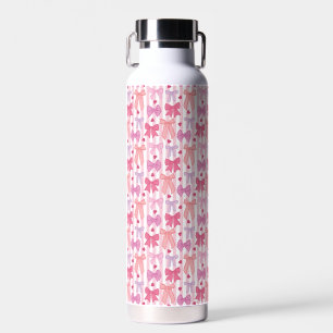 Girly Pastel Bows and Stripes Water Bottle