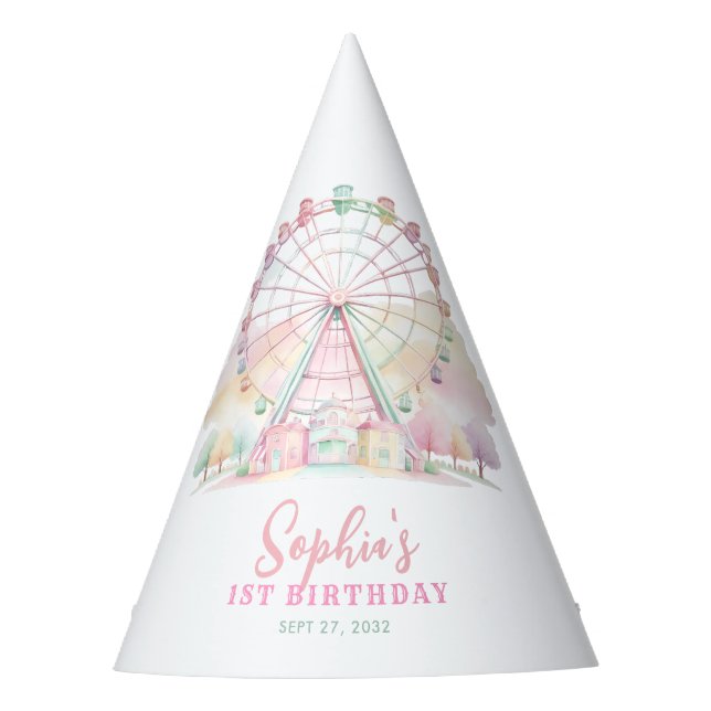 Girly Pastel Colour Carnival Circus Kids Birthday Party Hat (Front)