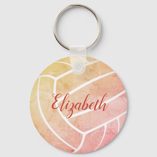 girly pastel colours custom name volleyball sports key ring (Front)