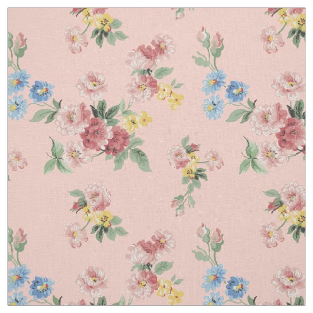 Girly Pastel Floral Customisable - Pink Background Fabric (Swatch)