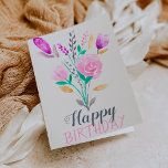 Girly pastel floral watercolor birthday typography card<br><div class="desc">An elegant,  girly  soft pastels hand painted floral watercolor with pink,  blue,  purple and green abstract field flowers with a calligraphy modern brush typography saying happy birthday.</div>