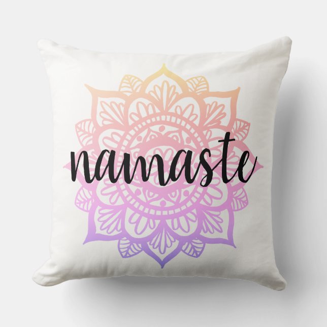 Girly Pastel Gradient Namaste Mandala Flower Cushion (Front)
