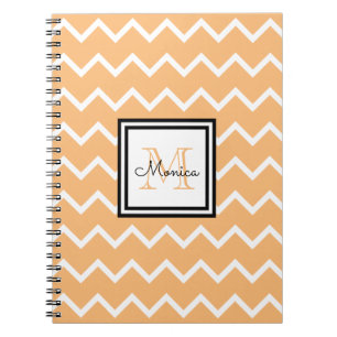 Girly Pastel Orange Name Monogram Chevron Notebook