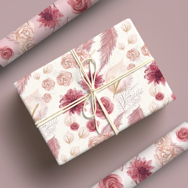Girly Pastel Pink Floral Roses & Wildflower Wrapping Paper Sheet (Creator Uploaded)