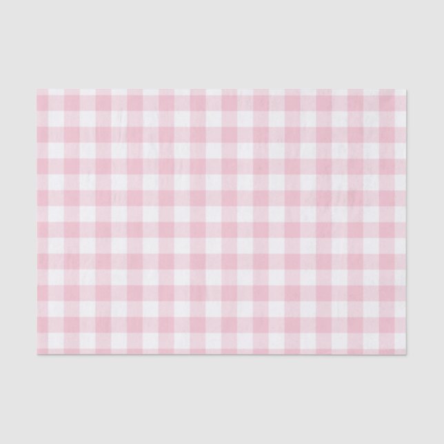 Girly Pastel Pink Gingham Plaid Tissue Paper (Front)