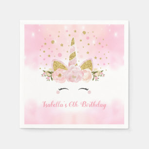 Girly Pastel Pink Gold Floral Birthday Party Napkin