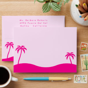 Girly Pastel Pink Palm Trees Beach Party Envelope