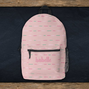 Girly Pastel Pink Stripes Monogram Name Printed Backpack