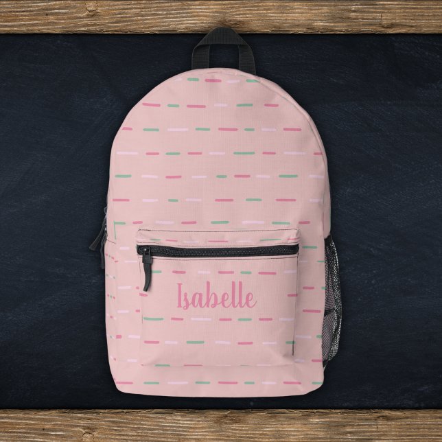 Girly Pastel Pink Stripes Monogram Name Printed Backpack (Creator Uploaded)