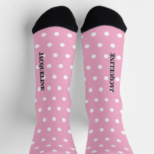 Girly Pastel Pink White Polka Dots Name Socks