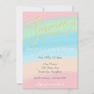 Girly Pastel Rainbow Birthday Invitation
