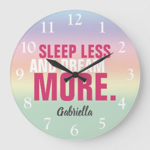 Girly Pastel Rainbow Quote   Name Large Clock