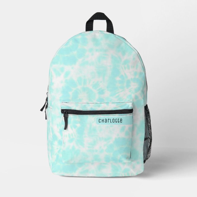 Girly Pastel Teal Blue White Shibori Pattern Cool Printed Backpack (Front)