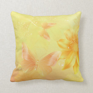 Girly Pastel Yellow Abstract Floral Background Cushion