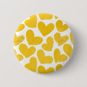 Girly pastel yellow love hearts pattern 6 cm round badge