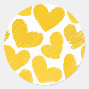Girly pastel yellow love hearts pattern classic round sticker