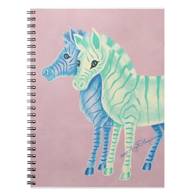 Girly Pastel Zebras With Blue Stripes Notebook (Front)