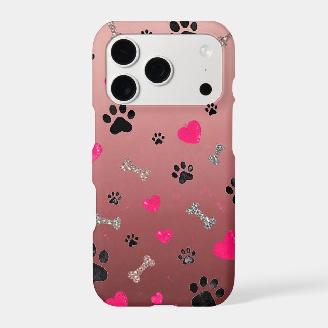 Girly Paw Prints Hearts & Glitter Bones Dusty Pink (Back)