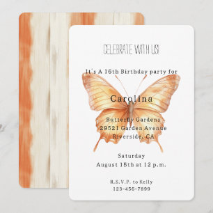 Girly Peach Butterfly Birthday Invitation