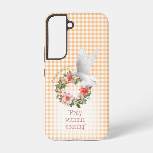 Girly Peach Check Rose Wreath White Dove Faith Samsung Galaxy S22 Case (Back)