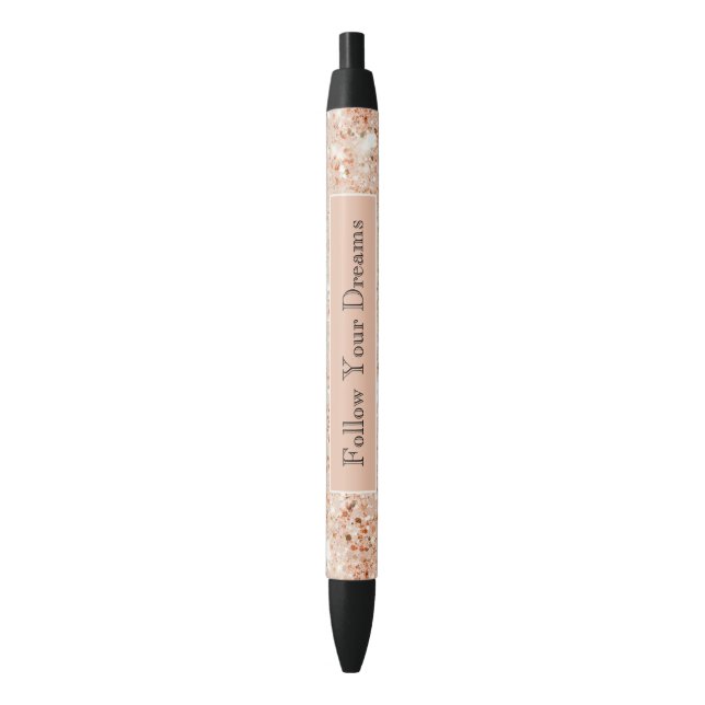 Girly Peach Glitter Dreams Black Ink Pen (Front Vertical)