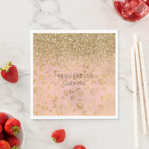 Girly Peach Gold Leopard Glitter        Napkin