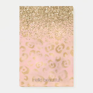 Girly Peach Gold Leopard Glitter   Post-it Notes