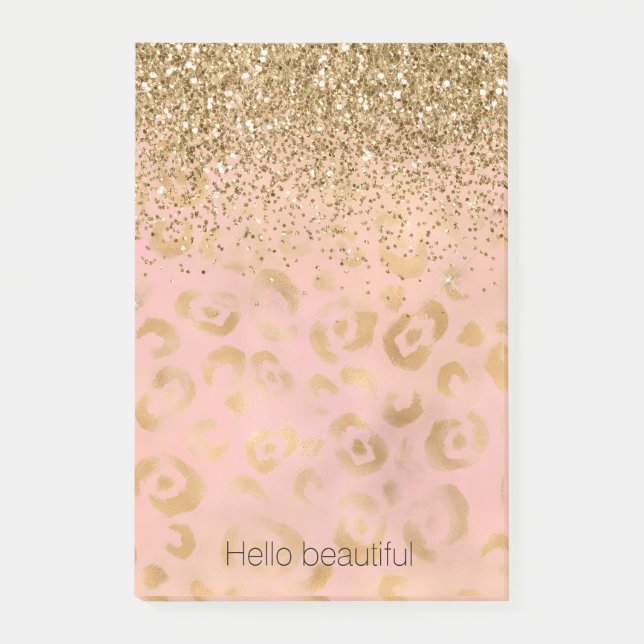 Girly Peach Gold Leopard Glitter   Post-it Notes (Front)