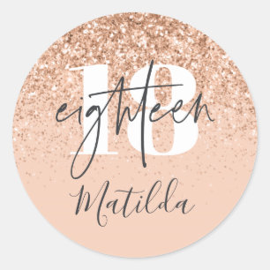 Girly peach grey glitter modern typography classic round sticker