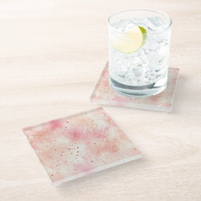Girly Peach Pink Abstract Glass Coaster (Angled)