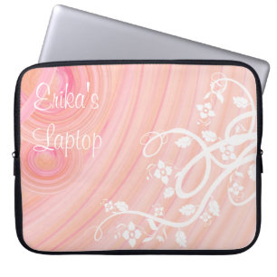 Girly Peach Spirals Filigree Flowers Template Laptop Sleeve