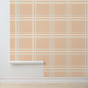 Girly Peach with Ivory White Grid Lines Nursery Wallpaper