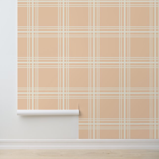 Girly Peach with Ivory White Grid Lines Nursery Wallpaper (Application)