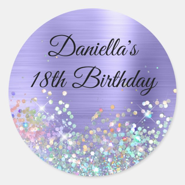  Girly Periwinkle Foil Holo Glitter Birthday Classic Round Sticker (Front)