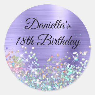  Girly Periwinkle Foil Holo Glitter Birthday Classic Round Sticker