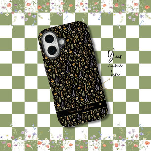 Girly Personalised Black Floral Wildflower iPhone 16 Case