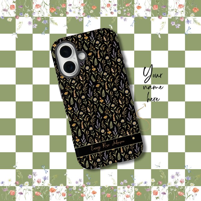 Girly Personalised Black Floral Wildflower Case-Mate iPhone Case (Creator Uploaded)