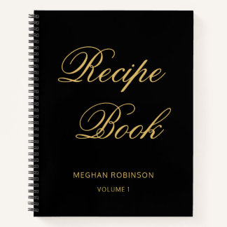 Girly Personalised Cookbook Black And Gold Recipe Notebook