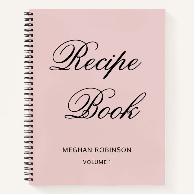 Girly Personalised Cookbook Blush Recipe Notebook (Front)