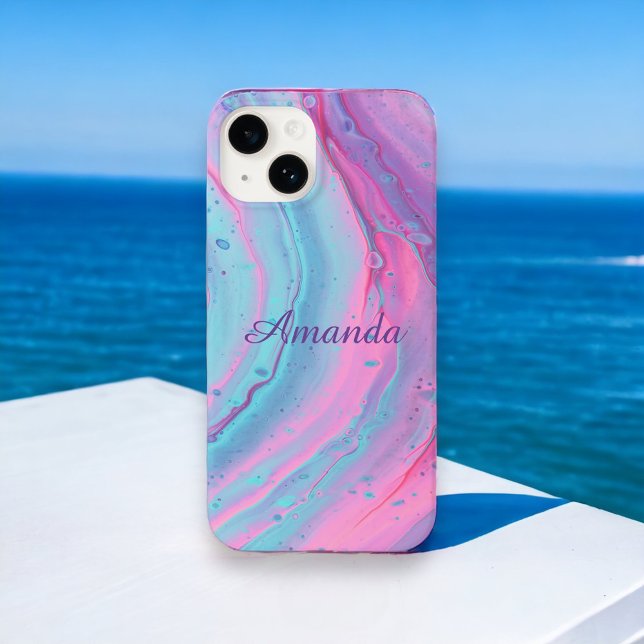 Girly Personalised Pink and Blue Swirls Case-Mate iPhone Case (Creator Uploaded)