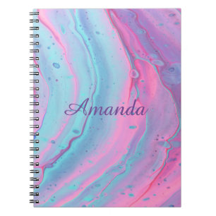 Girly Personalised Pink and Blue Swirls Notebook