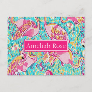 Girly Personalised Pink Flamingo Post Card
