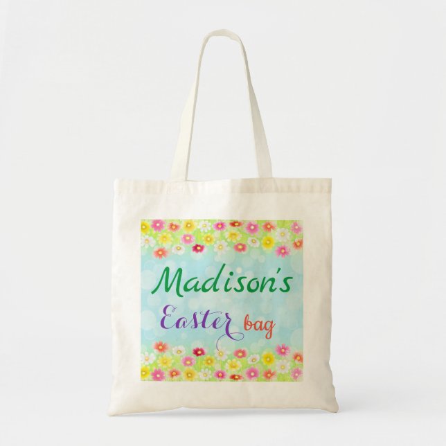 Girly Personalised Template Floral Custom Easter Tote Bag (Front)
