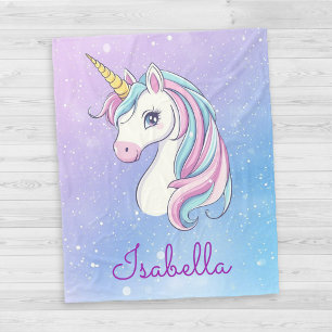 Girly Personalised Whimsical Unicorn Sparkle Fleece Blanket