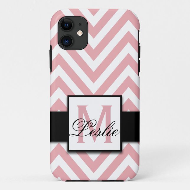 GIRLY, PERSONALIZED CORAL PINK CHEVRON PATTERN Case-Mate iPhone CASE (Back)