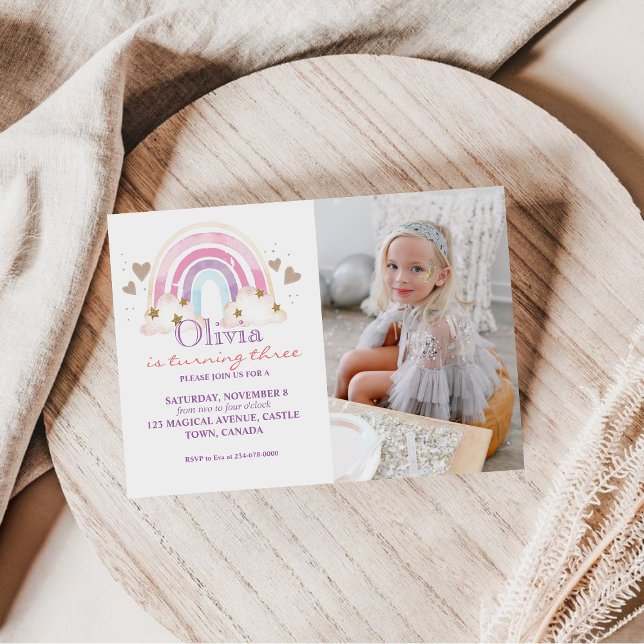 Girly Photo Birthday Invitation Rainbow Kids  (Creator Uploaded)