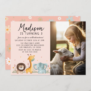 Girly Photo Party Wild Animals Birthday  Invitation
