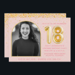Girly Pink 18th Birthday Gold Balloon Confetti Invitation<br><div class="desc">Perfect for her 18th birthday celebration - this birthday party invitation features a pink and gold 18 balloon and confetti design with arch photo. Customise with your birthday party details. If you have trouble cropping photo to fit correctly,  contact me - I'd be happy to help.</div>