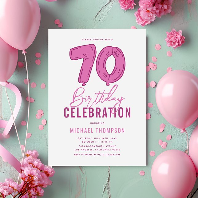 Girly Pink 70th Birthday Party Invitation (Creator Uploaded)